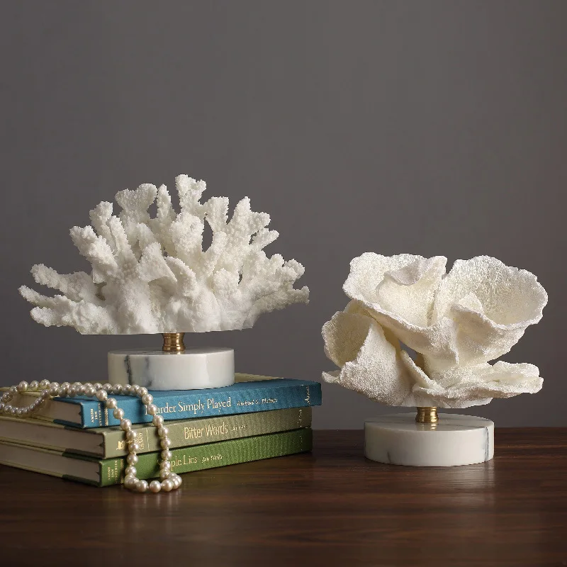 RoyaleGlow Coastal Coral Sculpture with Marble Base - Ocean-Inspired Resin Decor