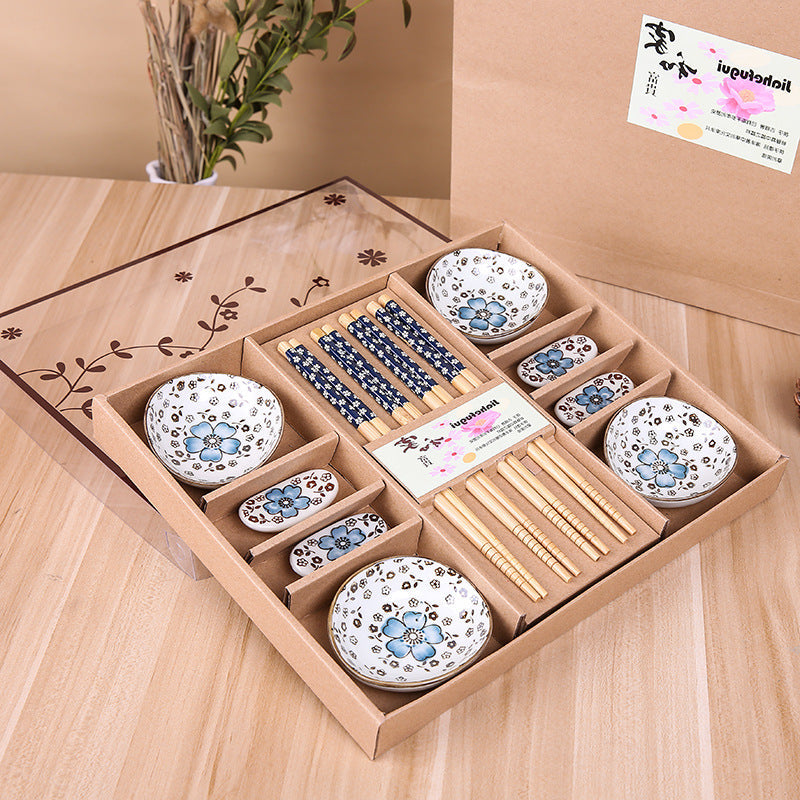 Royelux 12-Piece Japanese Cherry Blossom Ceramic Dinnerware Set with Chopsticks