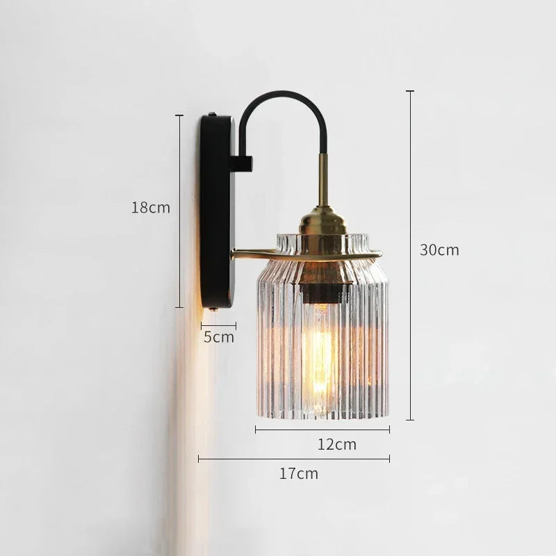 Lumora Vintage Wall Sconce With Ribbed Glass Shade - Antique Wall Light For Hallways