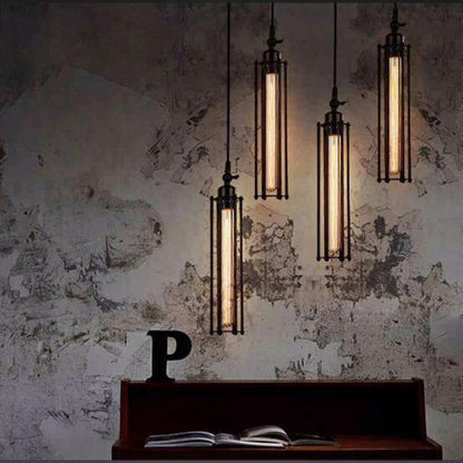 Rayvia Vintage Industrial Flute Pendant Light, Metal Glass Hanging Fixture