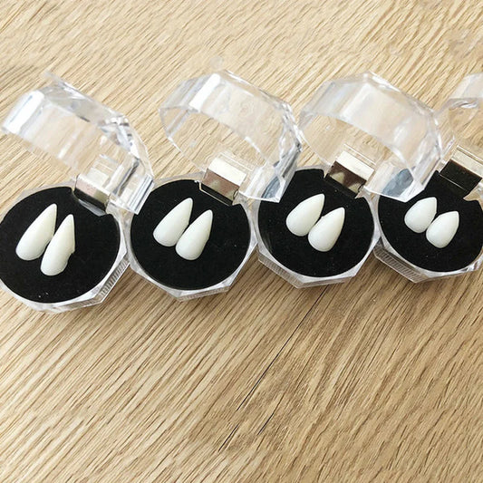 1 Pair Vampire Teeth Fangs Dentures Props Halloween Costume Props False Teeth Solid Glue Denture Adhesive Halloween Party Decor 0
