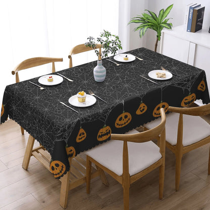 1 Piece, Round/Visect Polyester Tablecloth, Halloween Horror Atmosphere Printing, Pumpkin Head and Spider Web Pattern, Embossed Edge, for Home Kitchen, Living Room Dining Table Balcony Coffee Table, Holiday Holiday Table Decoration Tablecloth, Outdoo 5