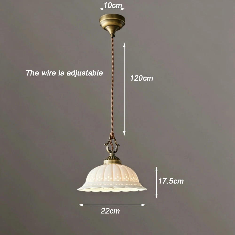 Royelux Vintage Porcelain Bell Pendant Light with Floral Cutouts and Scalloped Rim