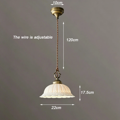 Royelux Vintage Porcelain Bell Pendant Light with Floral Cutouts and Scalloped Rim