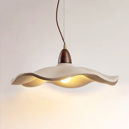 Lumora Terra Zen Pendant Light, Travertine Texture With Scalloped Edge And Walnut Accents For Japandi Modern Homes