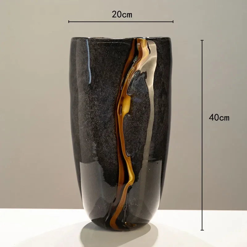 LuxRoyale Large Black Glass Flower Vase -  Handblown Decorative Centerpiece for Modern Home Decor