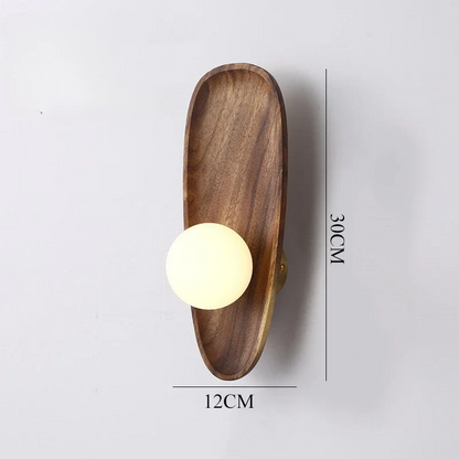 Royaleva Wooden Wall Light with Glass Globe Shade for Bedroom, Living Room & Hallway