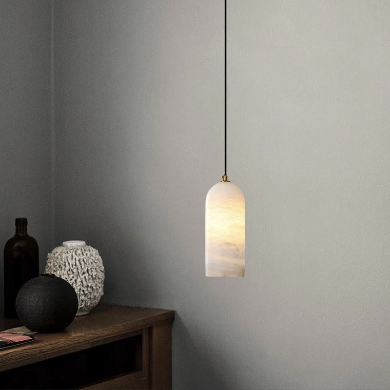 LuxRoyale Nordic Natural Alabaster Stone Pendant Light With Brass Fixture