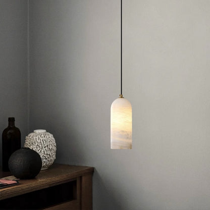 LuxRoyale Nordic Natural Alabaster Stone Pendant Light With Brass Fixture