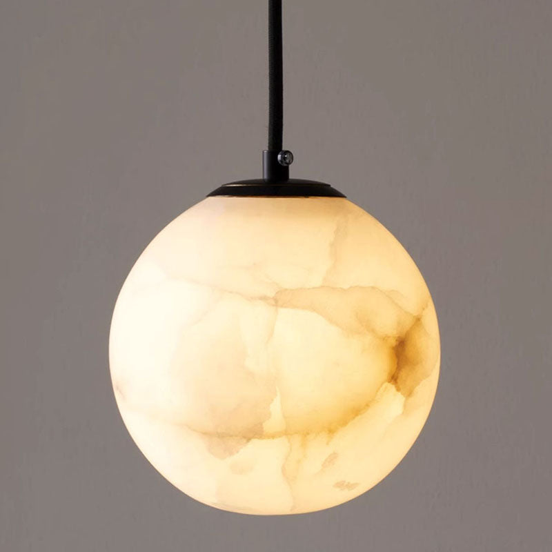 LuxRoyale Alabaster Globe Pendant Light In Black Or Brass Finish