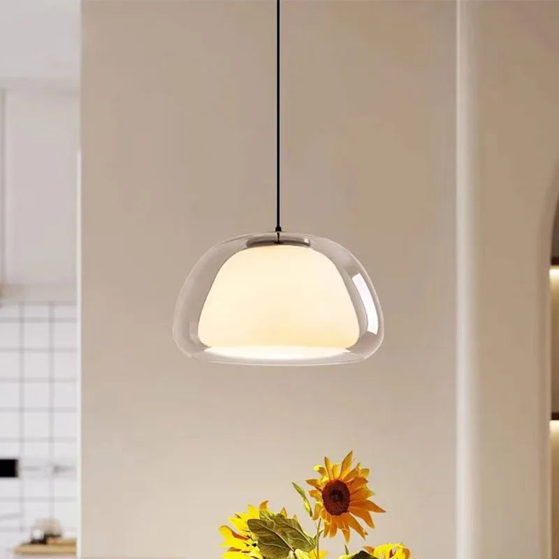 RoyaleGlow Modern Glass Dome Pendant Light Minimalist Ceiling Lamp for Dining Room