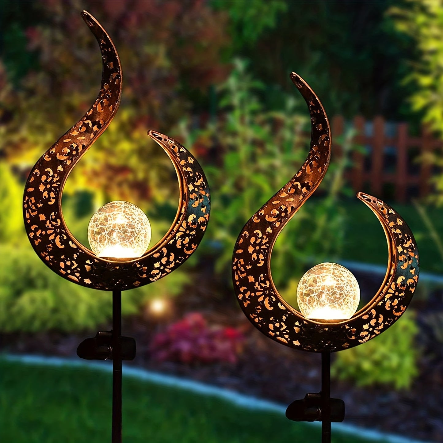 Rayvia Ornate Metal IP65 Solar Garden Stake Light with Cracked Glass Globe