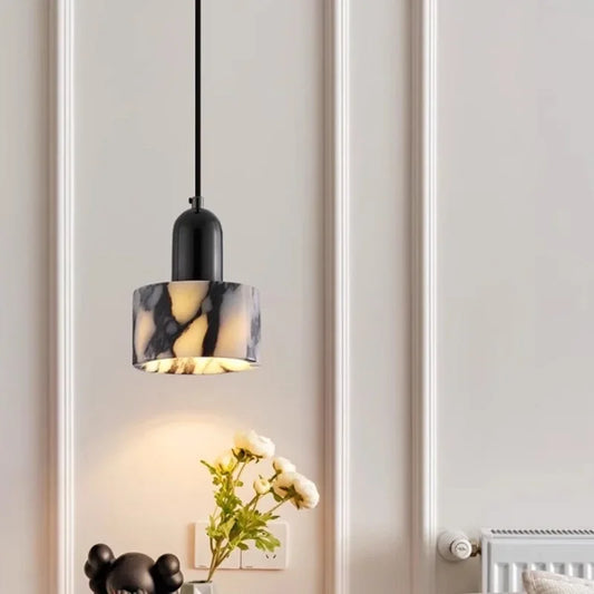 RoyaleGlow Black Marble Cylinder Pendant Light - Modern Ceiling Fixture