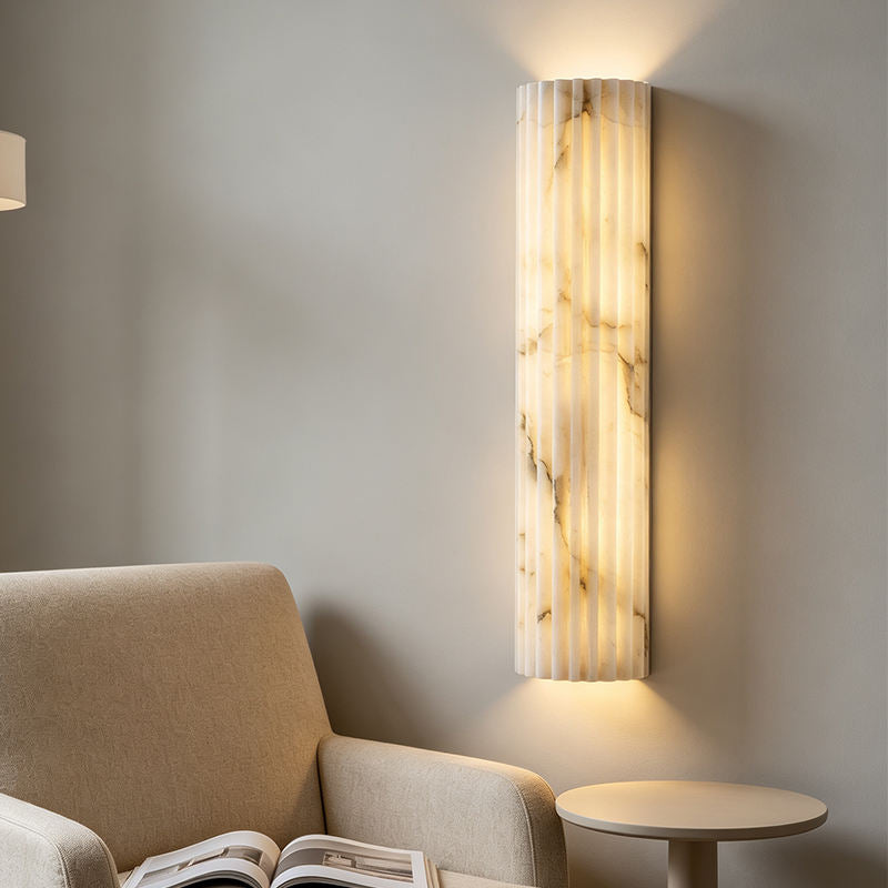Royelux Fluted Alabaster Wall Sconce - Elegant Column Design for Soft Ambient Light