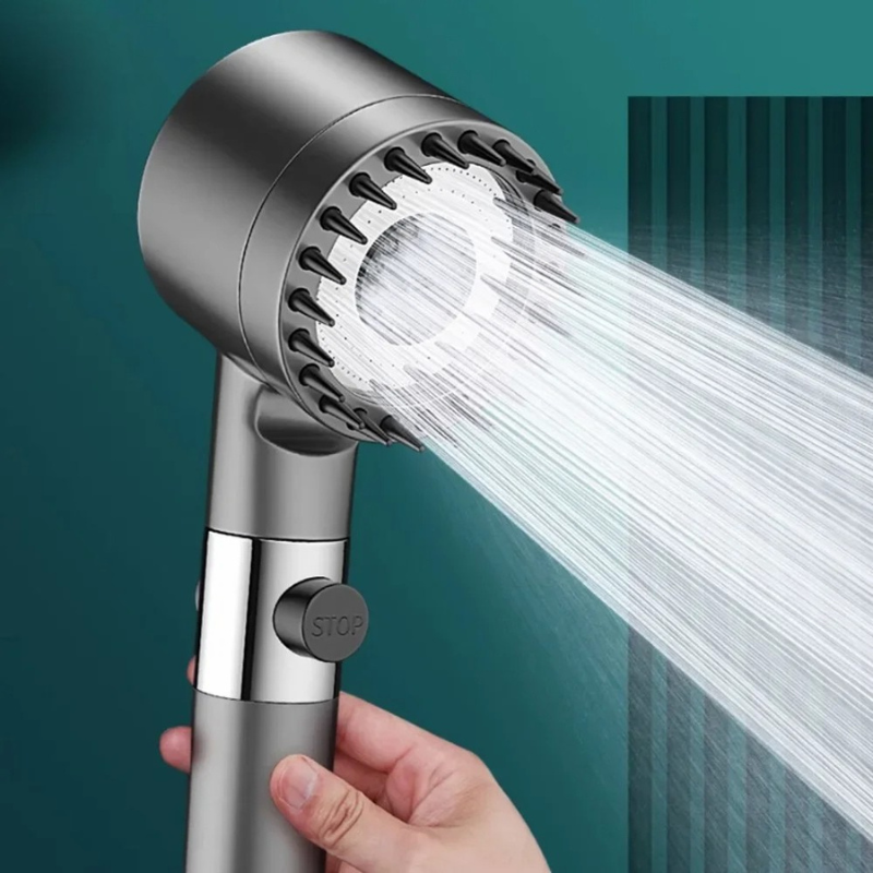 "High-pressure filtered shower head with advanced filtration system, 3 adjustable spray modes, and built-in massage brush. Eco-friendly water-saving design with durable ABS construction for a luxurious shower experience.