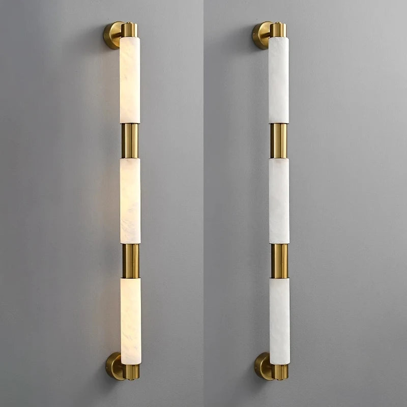 Royelux Alabaster Cylinder Wall Sconce - Brass Minimalist Modern Wall Light