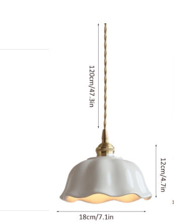 LuxRoyale Scalloped Ceramic Pendant Light - White Mini Flower Design with Brass Accents