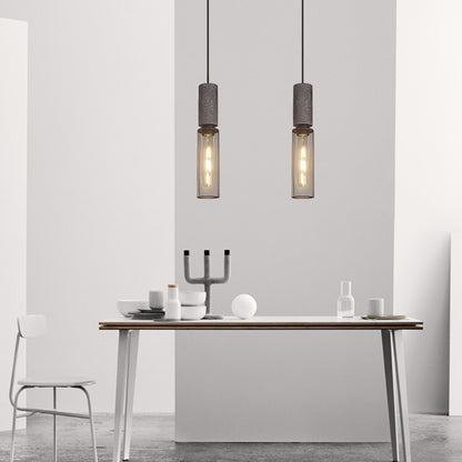 Royelux Industrial Concrete & Metal Pendant Light Fixture with Amber Glass Shade