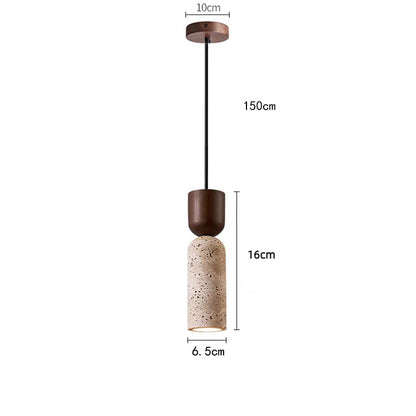 RoyaleGlow Wabi Sabi Travertine Pendant Light-Minimalist Wood Stone Finish Ceiling Lamp