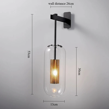 Royelux Modern Glass Wall Sconce - Brass Minimalist Light Fixture