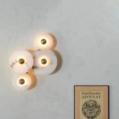 LuxRoyale Round Alabaster Wall Lamp With Fluted Brass Center And Hidden LED Glow