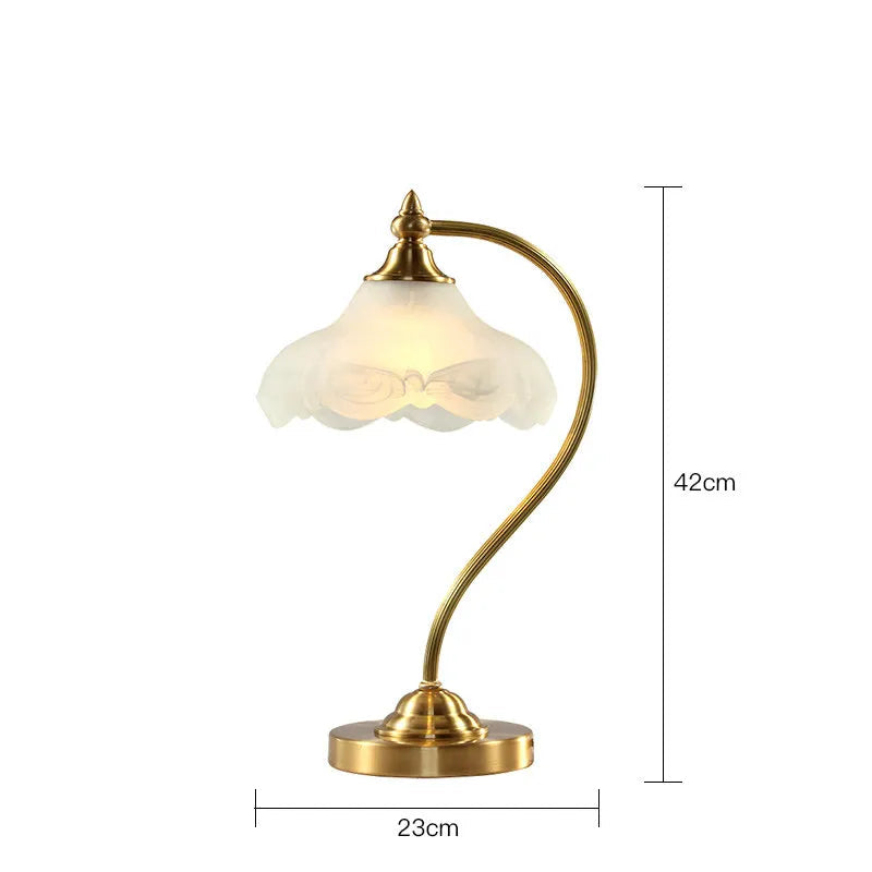 Royelux Modern Brass Accent Lamp with Scalloped Glass Shade