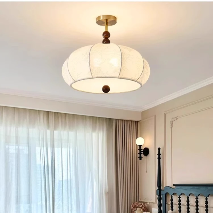 RoyaleGlow Pleated Fabric Semi-Flush Mount Ceiling Light with Botanical Print