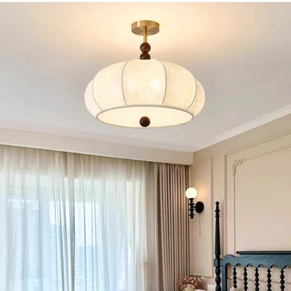 RoyaleGlow Pleated Fabric Semi-Flush Mount Ceiling Light with Botanical Print