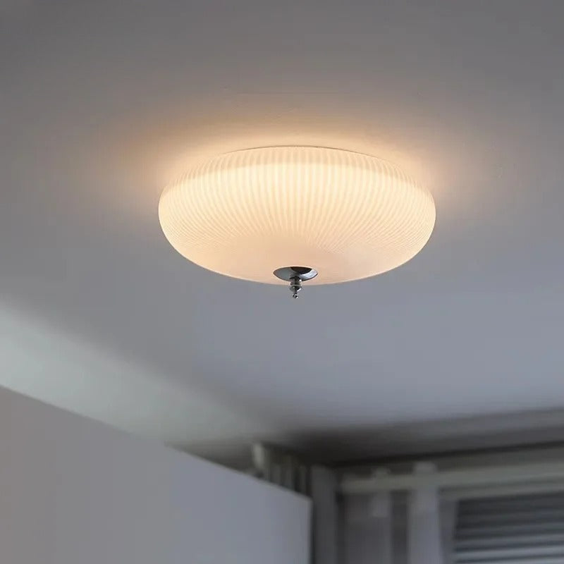 RoyaleGlow Ribbed Milky Glass Flush Mount Ceiling Light Fixture