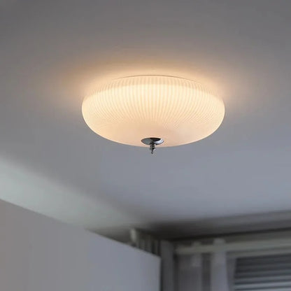 RoyaleGlow Ribbed Milky Glass Flush Mount Ceiling Light Fixture
