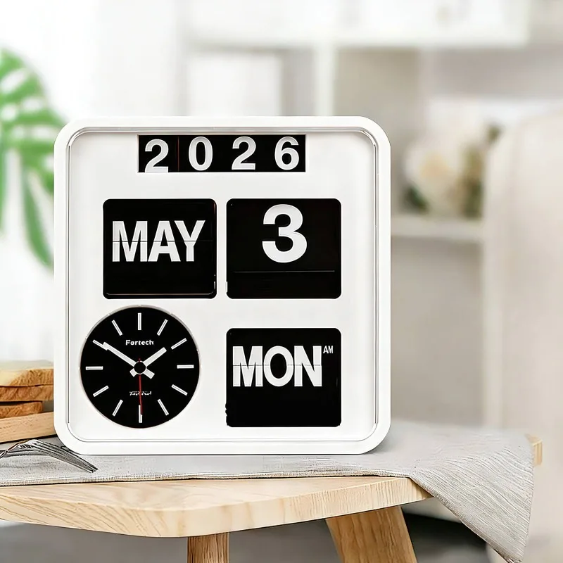 RoyaleGlow Retro Flip Calendar Clock - Wall Mounted Perpetual Date & Time Display