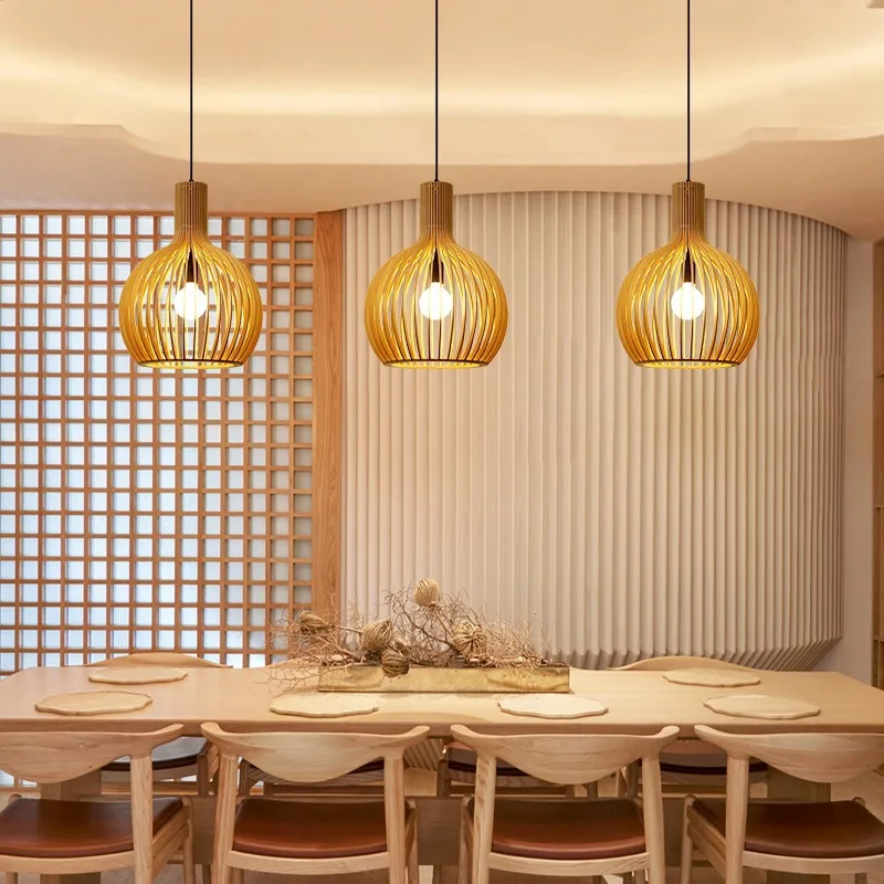 Royelux Modern Slatted Wooden Pendant Light for Dining Room Ambiance