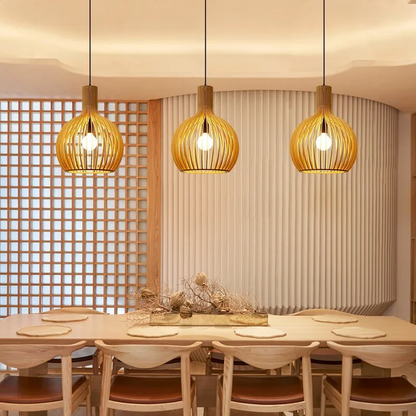 Royelux Modern Slatted Wooden Pendant Light for Dining Room Ambiance