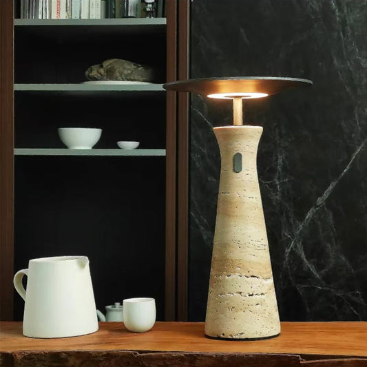 RoyaleGlow Travertine Cordless LED Table Lamp for Bedroom, Living Room & Dining Table