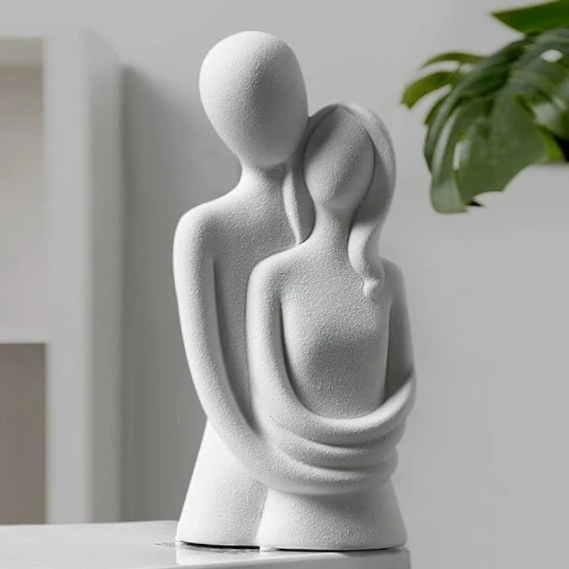 RoyaleGlow Abstract Embrace Ceramic Sculpture - Modern Minimalist Couple Figurine Decor