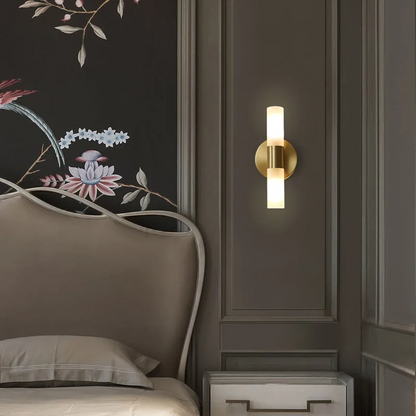 LuxRoyale Etched Glass Cylinder Shade Brass Wall Lamp