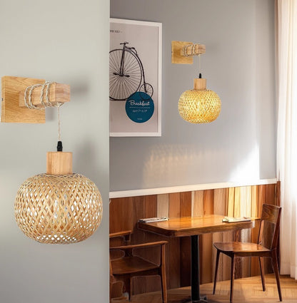 Royelux Elegant Handwoven Rattan Wood Wall Sconce with Warm Glow