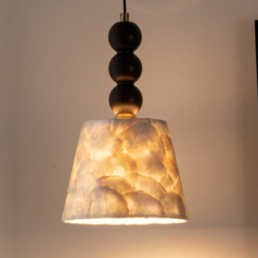 LuxRoyale Capiz Shell Pendant Light with Black Iron Beads