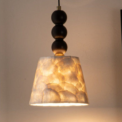 LuxRoyale Capiz Shell Pendant Light with Black Iron Beads