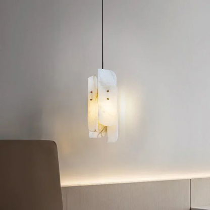 RoyaleGlow Modern Alabaster Pendant Light - Brass Hanging Lamp for Dining, Kitchen, Bedroom