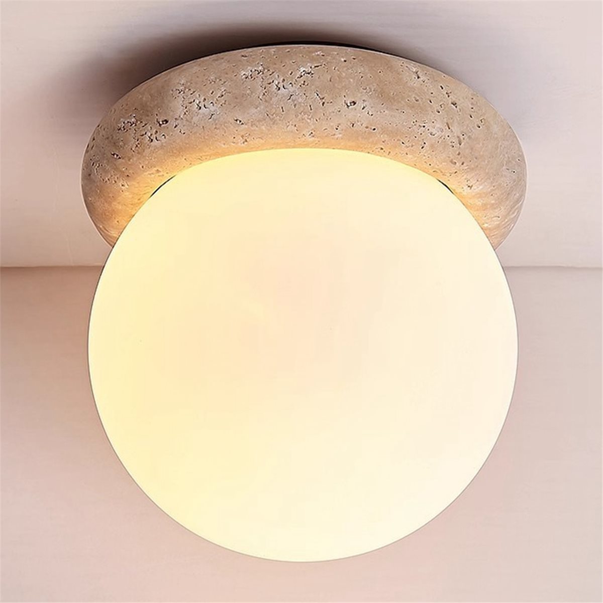 LuxRoyale Outdoor Wall Sconce Light with Natural Stone Base & Frosted Globe Shade