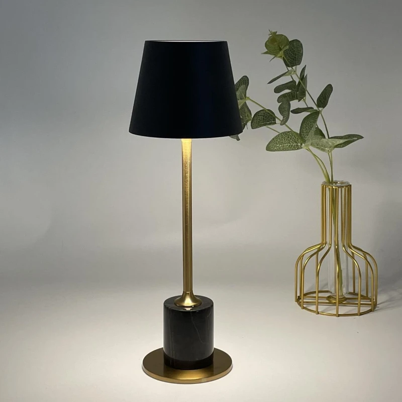 LuxRoyale Modern Marble Table Lamp with  Black Shade Brass Accent