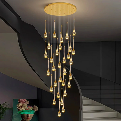 LuxRoyale Waterfall Gold LED Crystal Chandelier for Staircase Entryway
