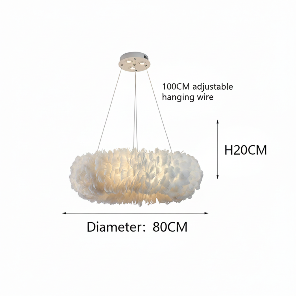 RoyaleGlow Nordic Feather Chandelier Modern LED Pendant Light for Living Room