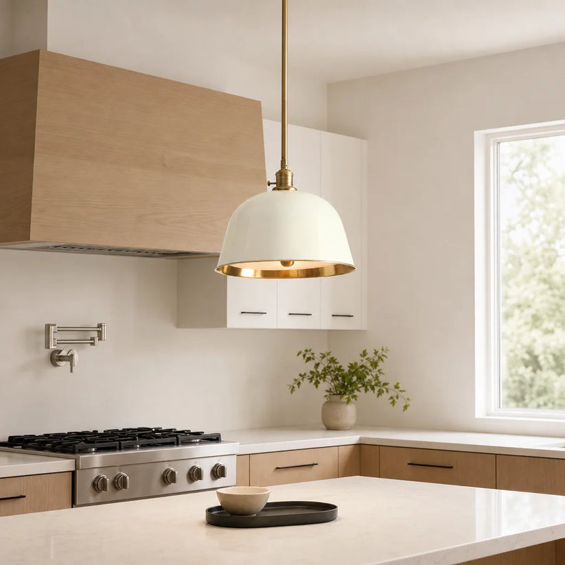 RoyaleGlow Modern Industrial Bell Pendant Light - Gold & Cream Metal Shade