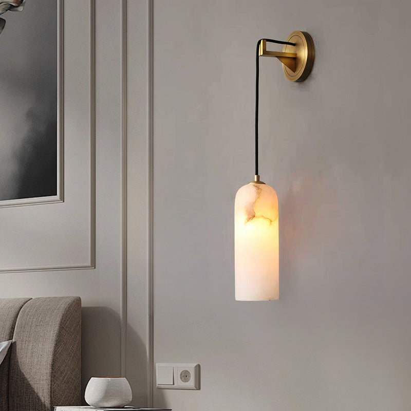 RoyaleGlow Modern Alabaster Wall Sconce - Brass LED Wall Light for Bedroom & Hallway