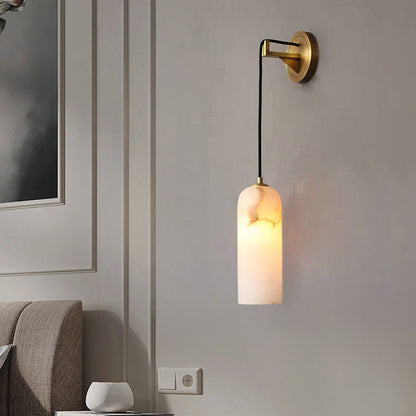 RoyaleGlow Modern Alabaster Wall Sconce - Brass LED Wall Light for Bedroom & Hallway