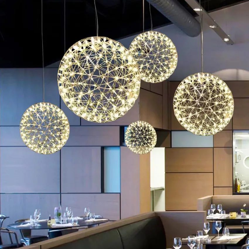 LuxRoyale Modern Ball Chandelier - Metal Sphere With  Starry Glow