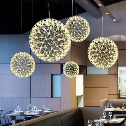 LuxRoyale Modern Ball Chandelier - Metal Sphere With  Starry Glow