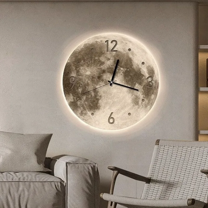 RoyaleGlow 20-Inch LED Moon Wall Clock | Illuminated Lunar Wall Art Silent Modern Design